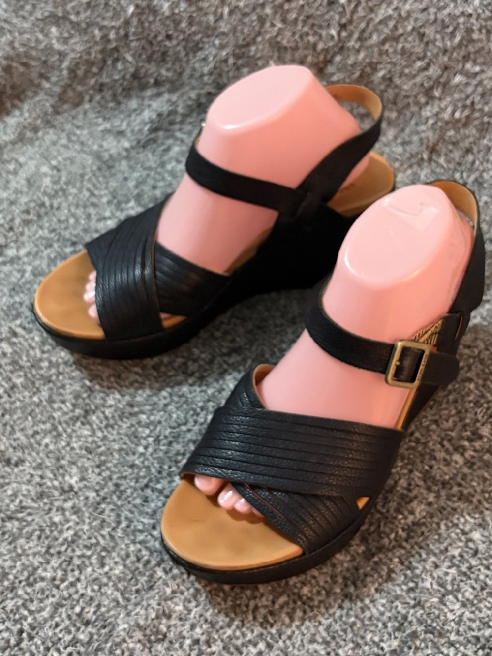 Kork Ease Womens Size 10 Black Leather Strappy Wedge Platform Sandals 3 Inch